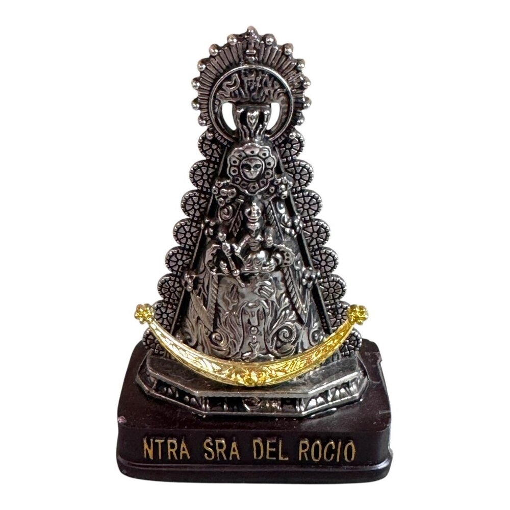 Ntra Sra Del Rocio Religious Figurine Statue 4.25" Tall Silver Tone Miniature